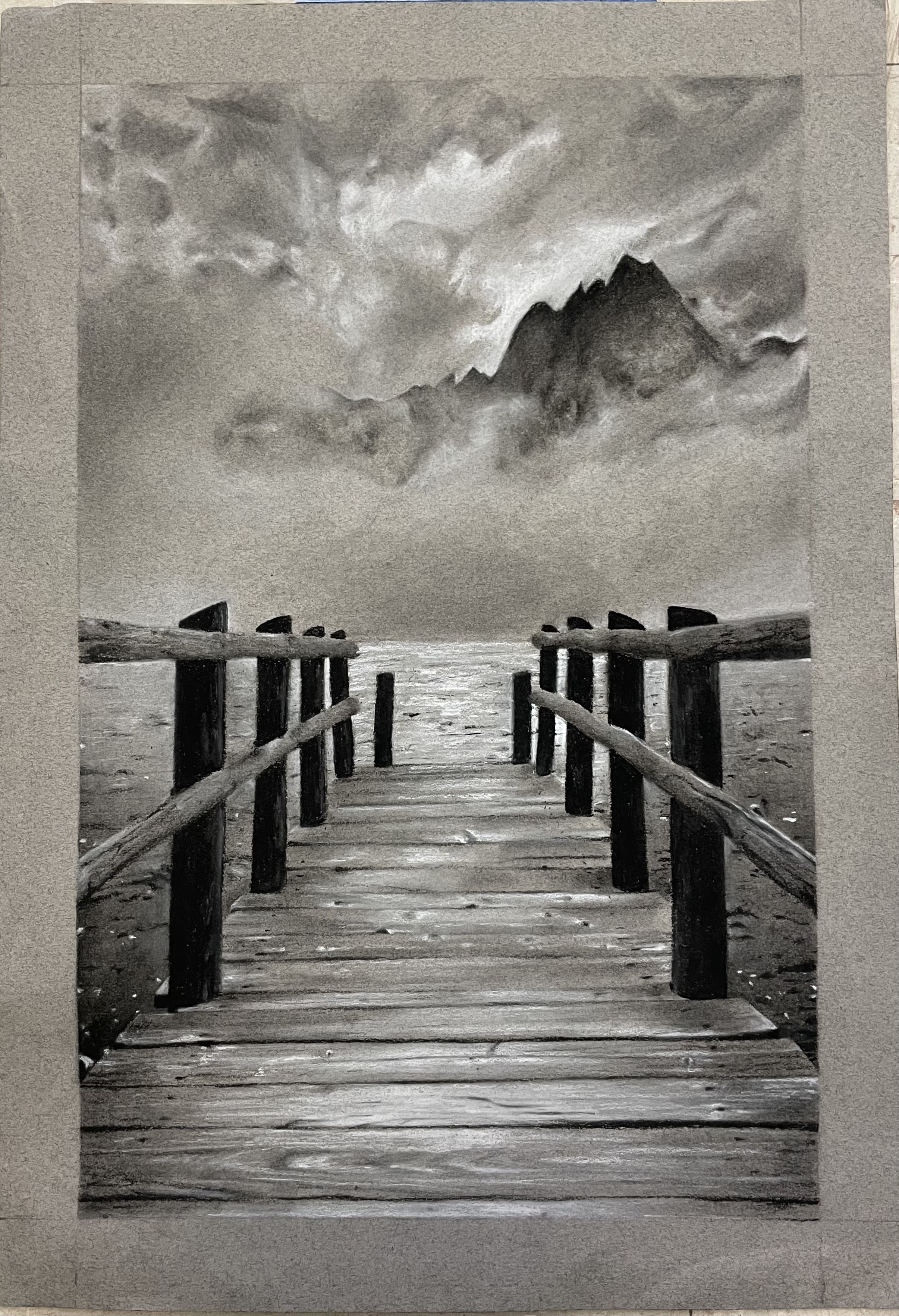 landscape illustration, charcoal